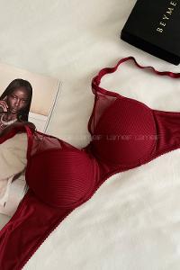 Lamelif Dantelli Tüllü Push Up Sütyen