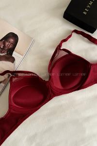 Lamelif Dantelli Tüllü Push Up Sütyen