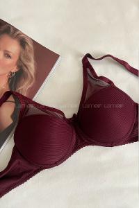 Lamelif Dantelli Tüllü Push Up Sütyen