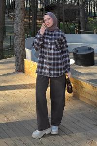 Lamelif Ekose Desen Gömlek Acı Kahve