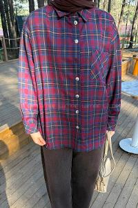 Lamelif Ekose Desen Gömlek Bordo