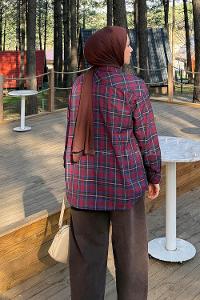 Lamelif Ekose Desen Gömlek Bordo