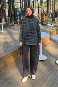 Lamelif Ekose Desen Gömlek Haki