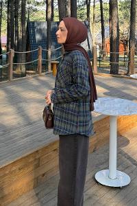 Lamelif Ekose Desen Gömlek Haki