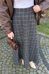 Lamelif Ekose Detay Etek Koyu Kahverengi