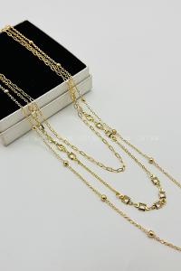 Lamelif Gold 3lü Kristal Taşlı Zincir Kolye