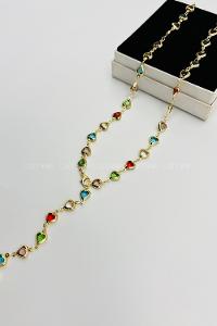 Lamelif Gold Çokrenkli Kalpli Y Kolye