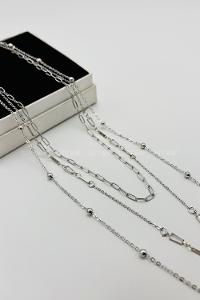 Lamelif Gümüş 3lü Kombin Dorika Boncuklu Zincir Kolye