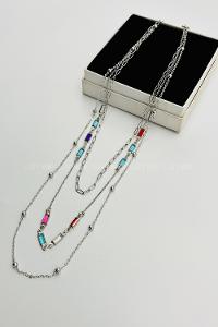 Lamelif Gümüş 3lü Kombin Renkli Kristal Taşlı Zincir Kolye
