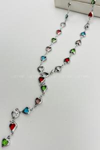 Lamelif Gümüş Çokrenkli Kalpli Y Kolye