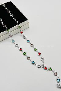 Lamelif Gümüş Çokrenkli Kalpli Y Kolye