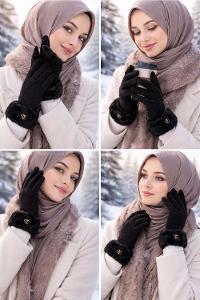 Black Faux Leather Skin Eldiven