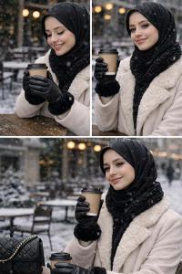 Lamelif Kadın Deri Zarif Dikişli Kürklü Eldiven Siyah