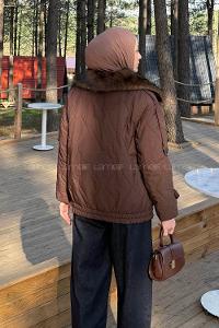 Lamelif Kürk Yaka Düğmeli Mont Kahve