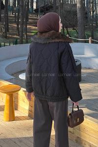 Lamelif Kürk Yaka Düğmeli Mont Siyah