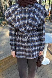 Lamelif Şal Yaka Gömlek Kahve