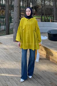 Lamelif Lopez Balon Kol Tunik Yağ Yeşili