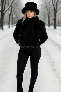 Lameli Siyah Kalın Peluş Kalpak Şapka Bere