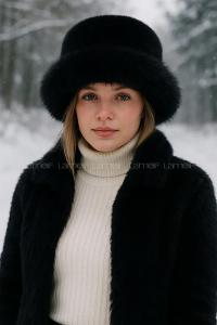 Lameli Siyah Kalın Peluş Kalpak Şapka Bere