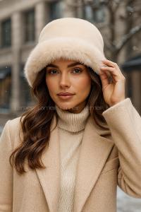 Lamelif Bej Kalın Peluş Kalpak Şapka Bere