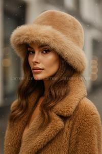 Lamelif Camel Kalın Peluş Kalpak Şapka Bere