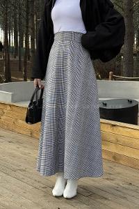 Lamelif Kazayağı Desen Etek Siyah-Beyaz