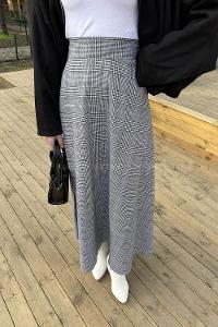 Lamelif Kazayağı Desen Etek Siyah-Beyaz