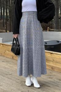 Lamelif Kazayağı Desen Etek Siyah-Beyaz