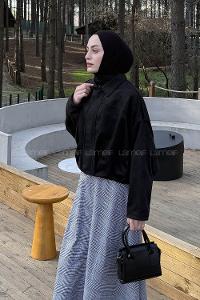 Lamelif Omuz Apoletli Süet Ceket Siyah