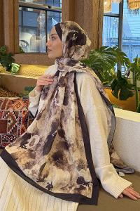 Lamelif Batik Desen Müslin Şal Bej