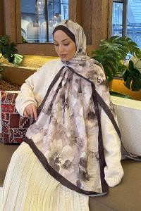 Lamelif Batik Desen Müslin Şal Ekru