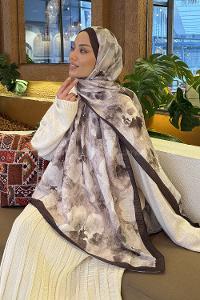 Lamelif Batik Desen Müslin Şal Ekru