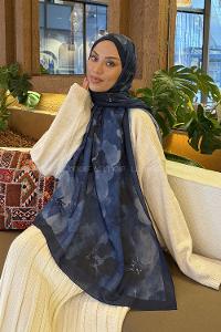 Lamelif Batik Desen Müslin Şal Gece Mavisi