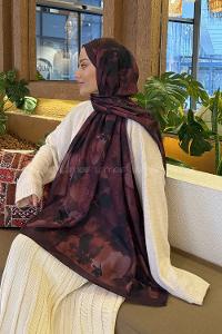Lamelif Batik Desen Müslin Şal Koyu Bordo