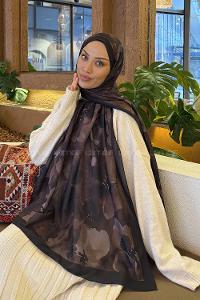 Lamelif Batik Desen Müslin Şal Siyah Kahverengi
