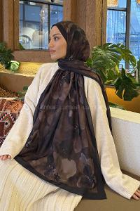 Lamelif Batik Desen Müslin Şal Siyah Kahverengi