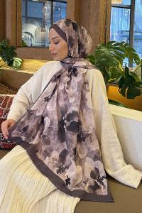 Lamelif Batik Desen Müslin Şal Soft Kahve