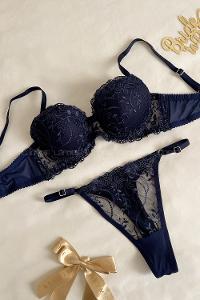 Navy Blue Cotton Fabric Underwire Support 
