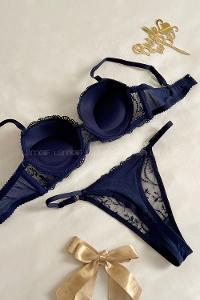 Navy Blue Cotton Fabric Underwire Support 