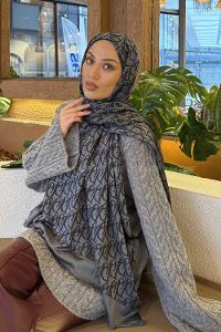 Lamelif Dior Desen Kaşmir Çift Taraflı Şal Antrasit