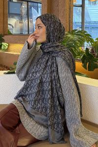 Lamelif Dior Desen Kaşmir Çift Taraflı Şal Antrasit
