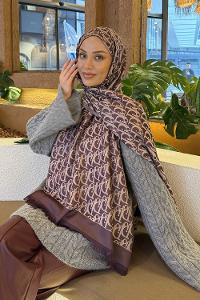 Lamelif Dior Desen Kaşmir Çift Taraflı Şal Mürdüm