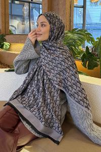 Lamelif Dior Desen Kaşmir Çift Taraflı Şal Siyah Gri