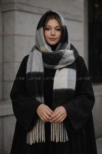 Lamelif Ekose Desenli Şal Atkı - Siyah Beyaz