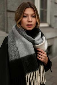 Lamelif Ekose Desenli Şal Atkı - Siyah Beyaz