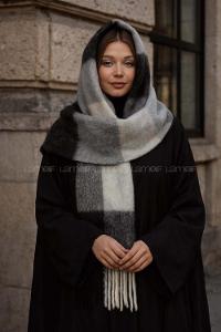 Lamelif Ekose Desenli Şal Atkı - Siyah Beyaz