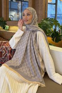 Lamelif G Desen Kaşmir Çift Taraflı Şal Bej Gri