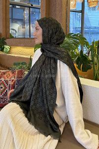 Dark Green Cotton Fabric Striped Shawl