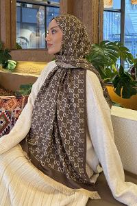 Lamelif G Desen Kaşmir Çift Taraflı Şal Soft Kahve Bej