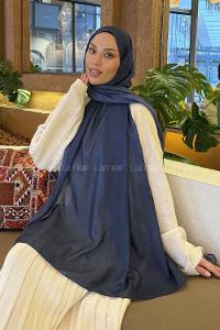 Lamelif Bulut Desen Müslin Şal Lacivert